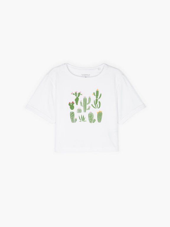 Krótka koszulka z organicznej bawełny z nadrukiem