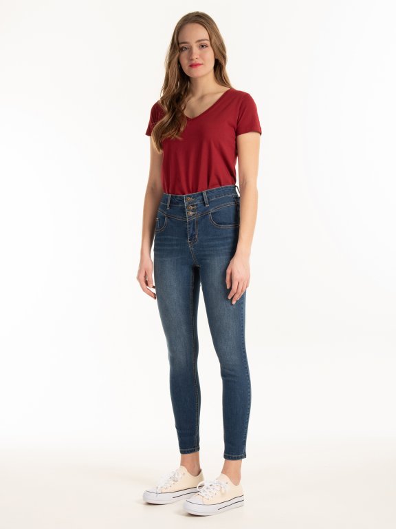 High-waisted skinny jeans