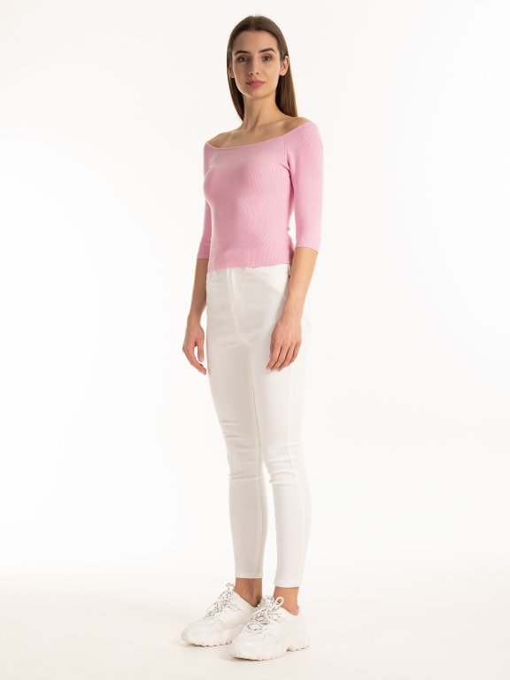 Boat neck ribbed top