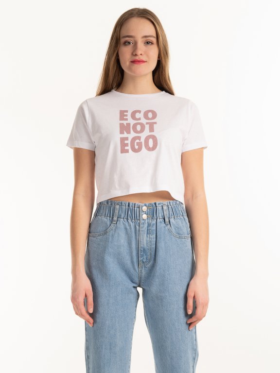 Krótka koszulka z organicznej bawełny z napisem