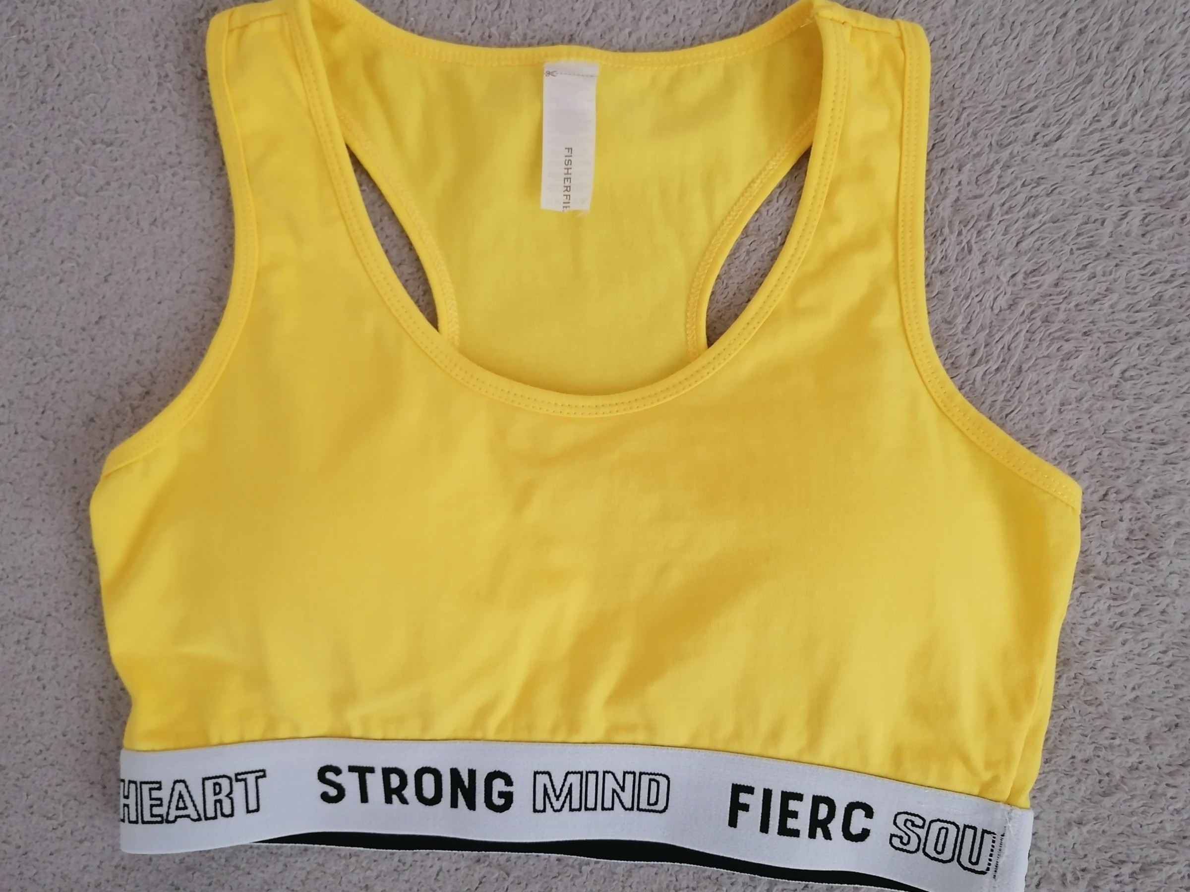 Sports bra with slogan tape