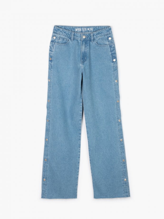 Wide leg jeans with buttons hot sale on side