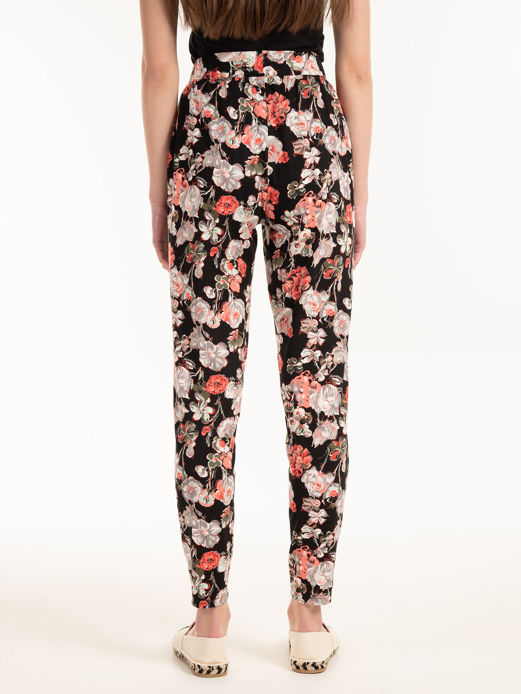 Floral print elastic trousers