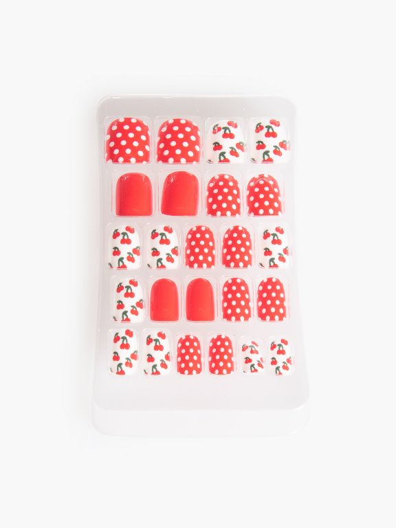 Cherries design artificial nails