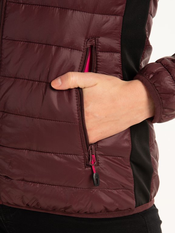 Kombinált steppelt párnázott kabát kapucnival