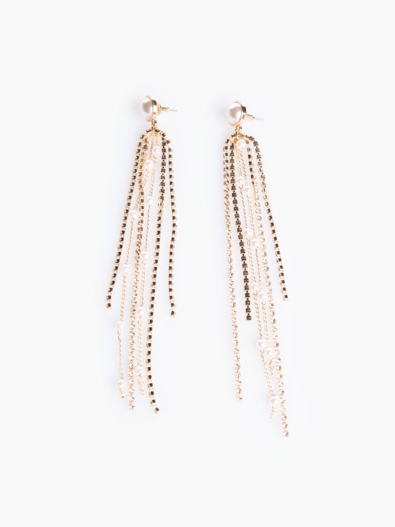 Long earrings with faux pearls