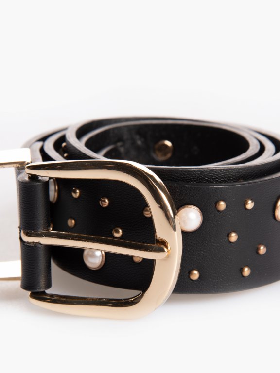 Belt with studs and pearls