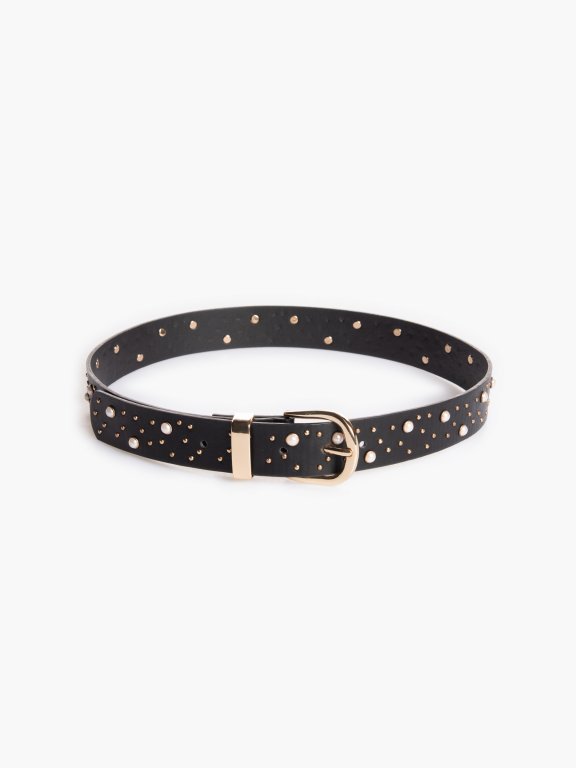 Belt with studs and pearls