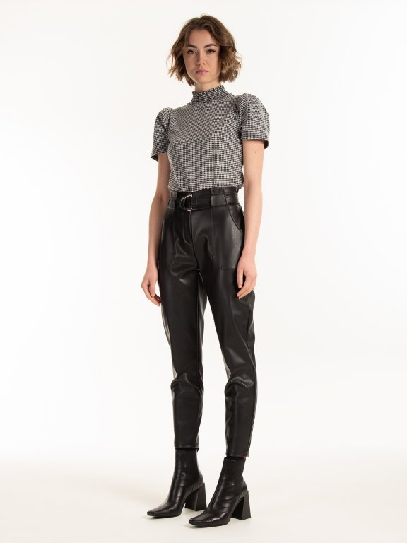 Vegan leather trousers with belt