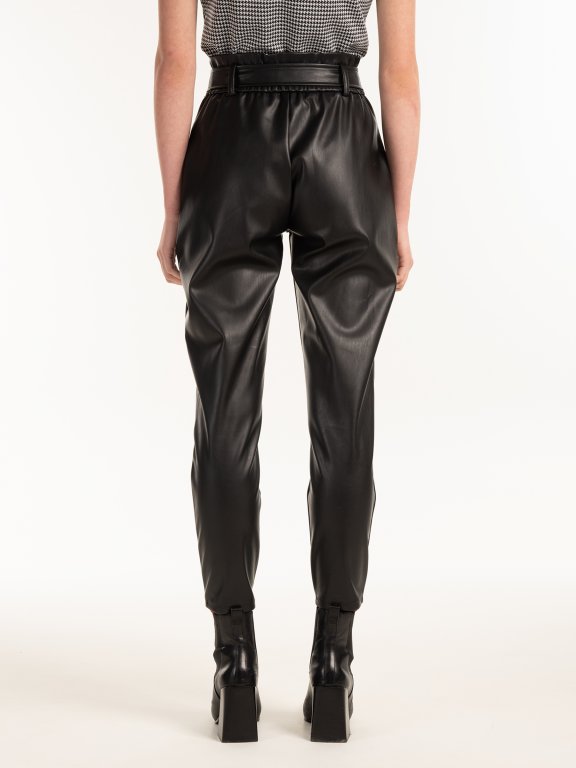 Vegan leather trousers with belt