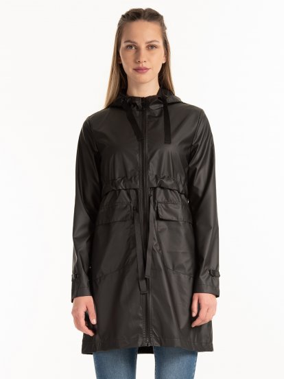 Vegan leather parka with hood