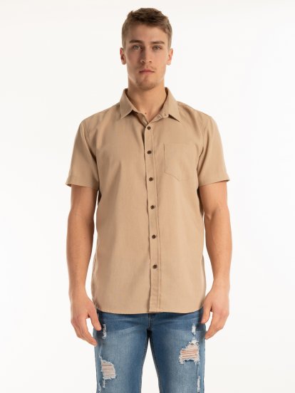 Linen blend short sleeve shirt