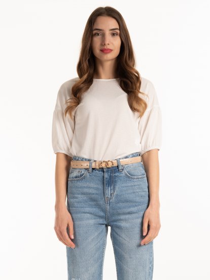 Textured top with ruffle sleeve