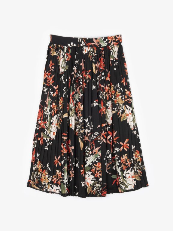 Pleated floral midi skirt