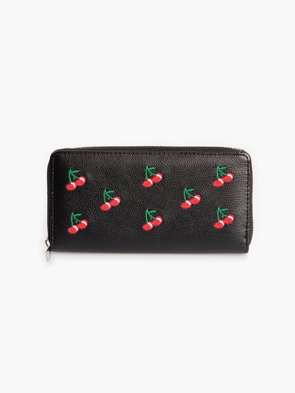 Wallet with cherry embroidery