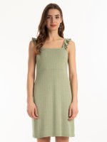 Ribbed dress with ruffled strings