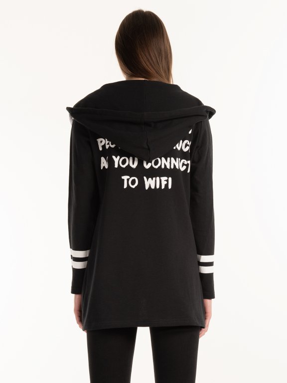 Long hoody with message print