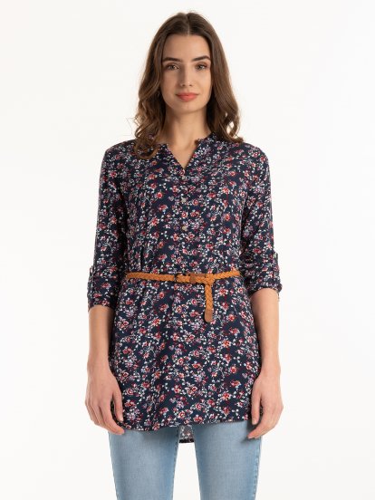 Floral blouse with belt