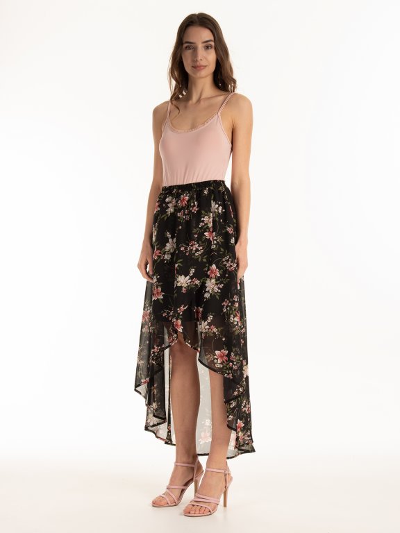 High-low floral print skirt