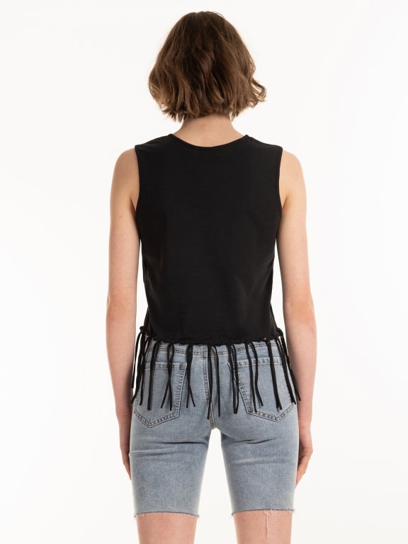 Cotton tank with fringes