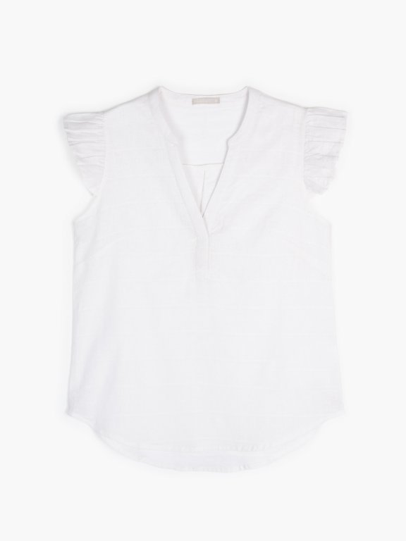 Linen blend ruffled sleeve blouse