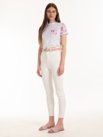 Cotton t-shirt with floral sleeves