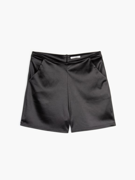 Stretch satin shorts with pockets