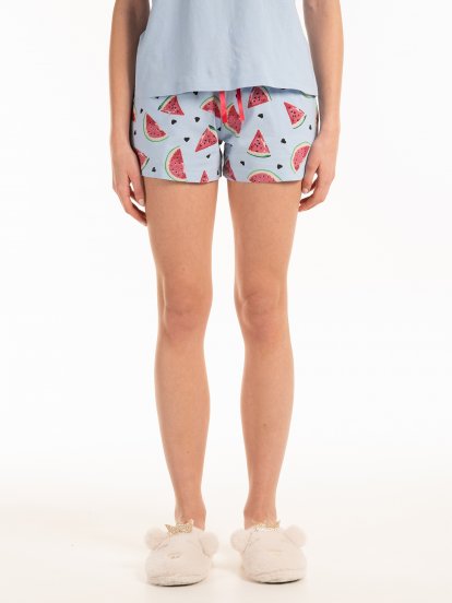 Printed cotton pyjama shorts