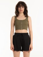 Waffle knit crop top with zipper