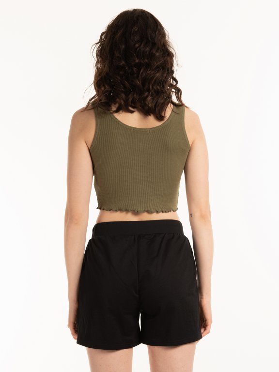 Waffle knit crop top with zipper