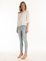 V-neck blouse with roll- up sleeves