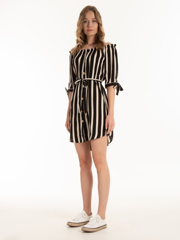 Off-the-shoulder striped dress