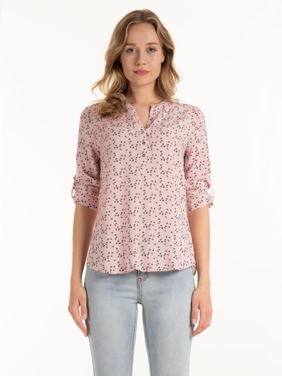 Viscose blouse with roll- up sleeves