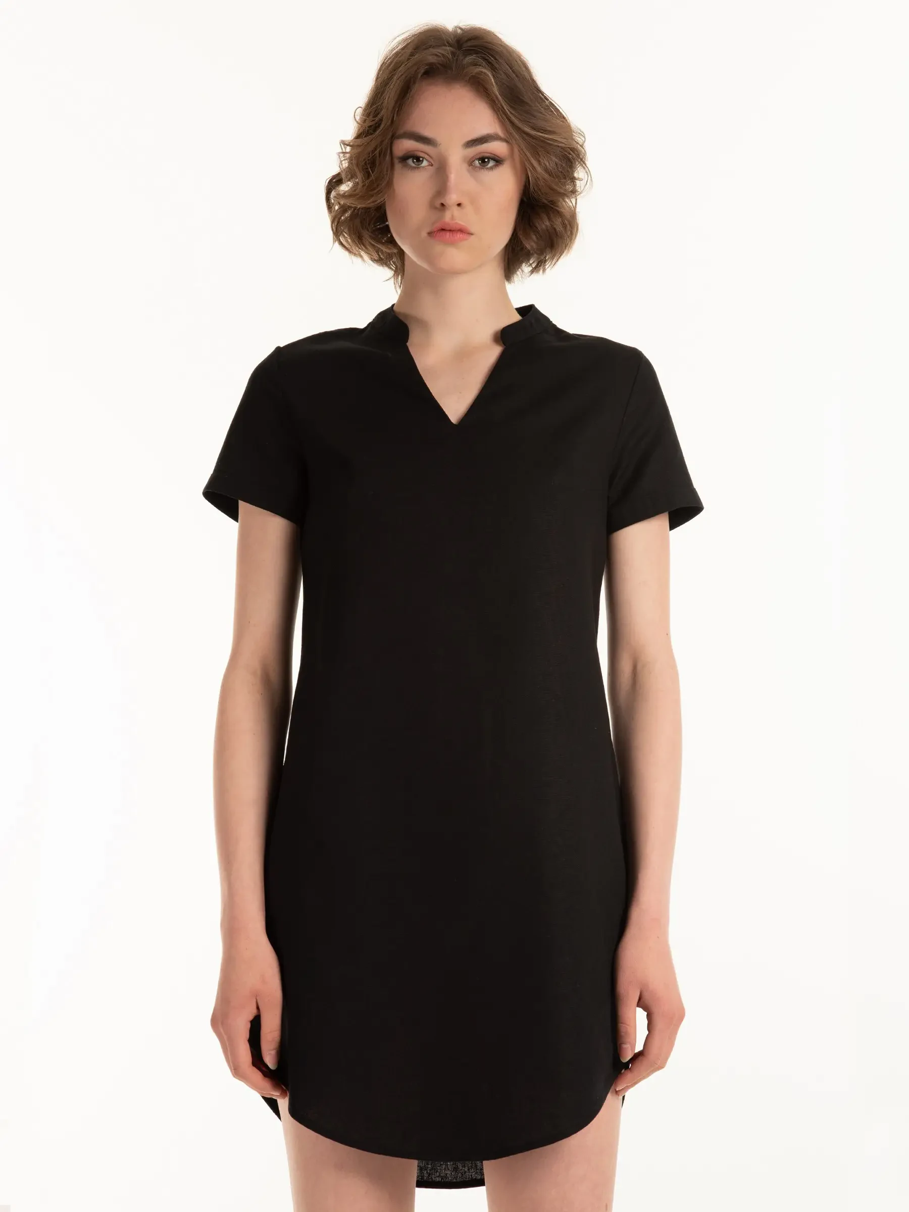 linen blend tunic dress Linen Tunic Dress WAIKIKI in Black