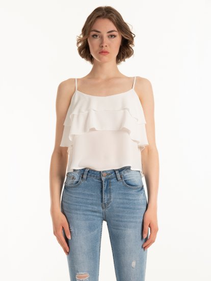 Strappy ruffled blouse top