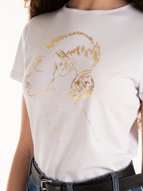 Bavlněné tričko se zlatým grafickým potiskem