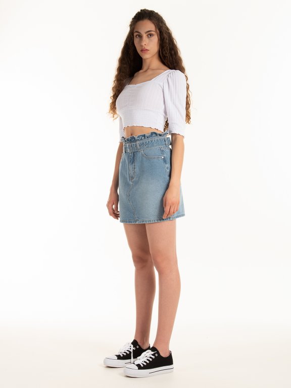 Jeansowa mini spódniczka z falbankami
