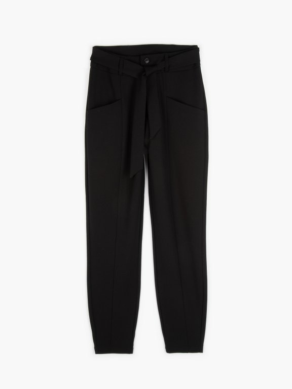 Elastic trousers with belt