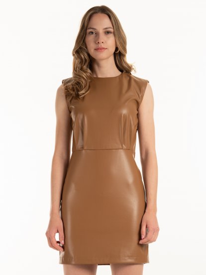 Faux leather mini dress