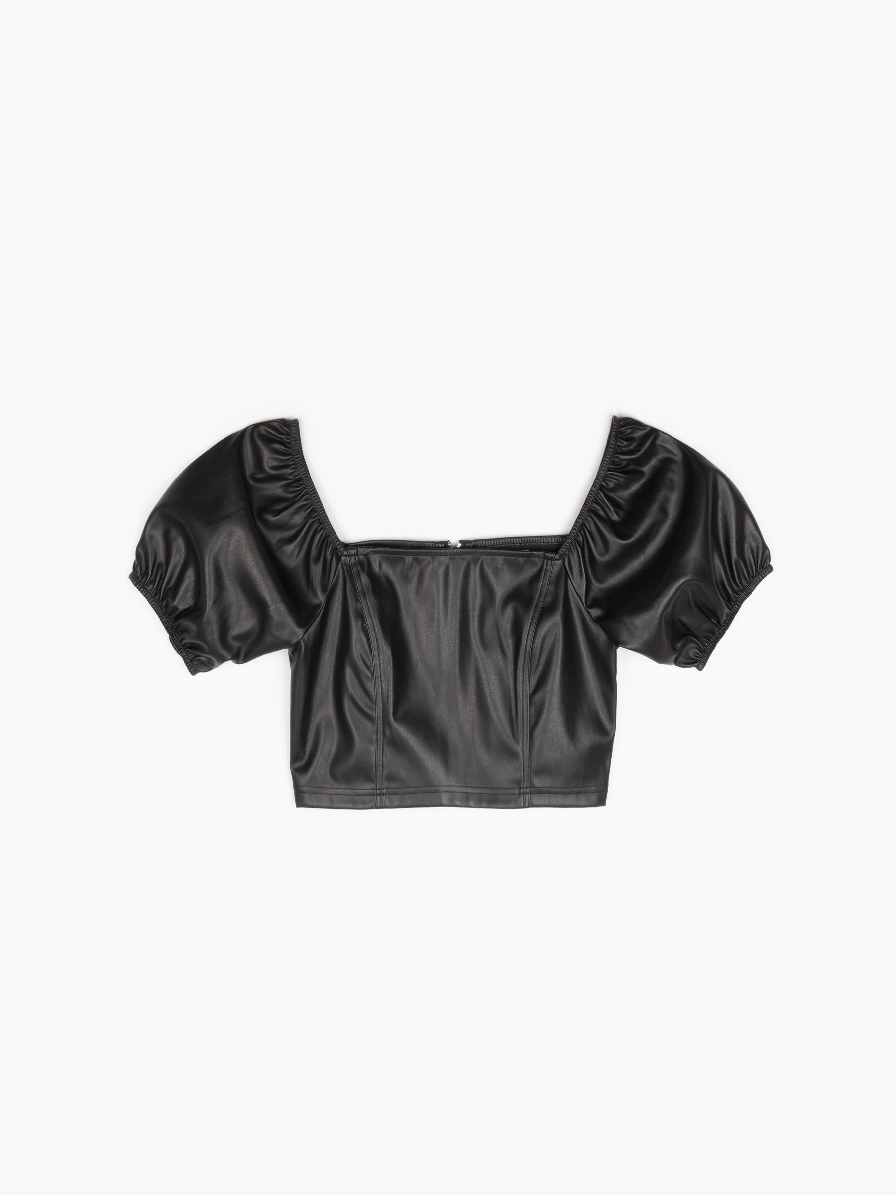 Faux Leather Crop Top Gate, White Faux Leather Top