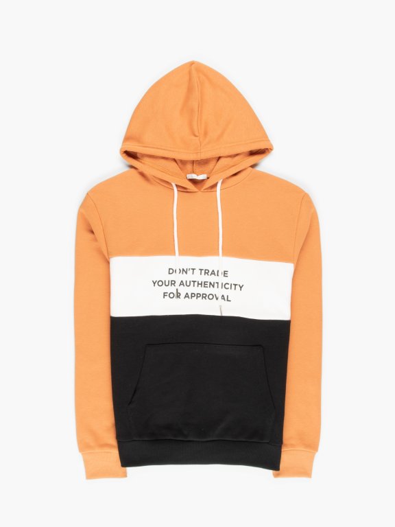 Colour block hoodie with slogan print