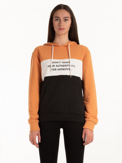 Colour block hoodie with slogan print