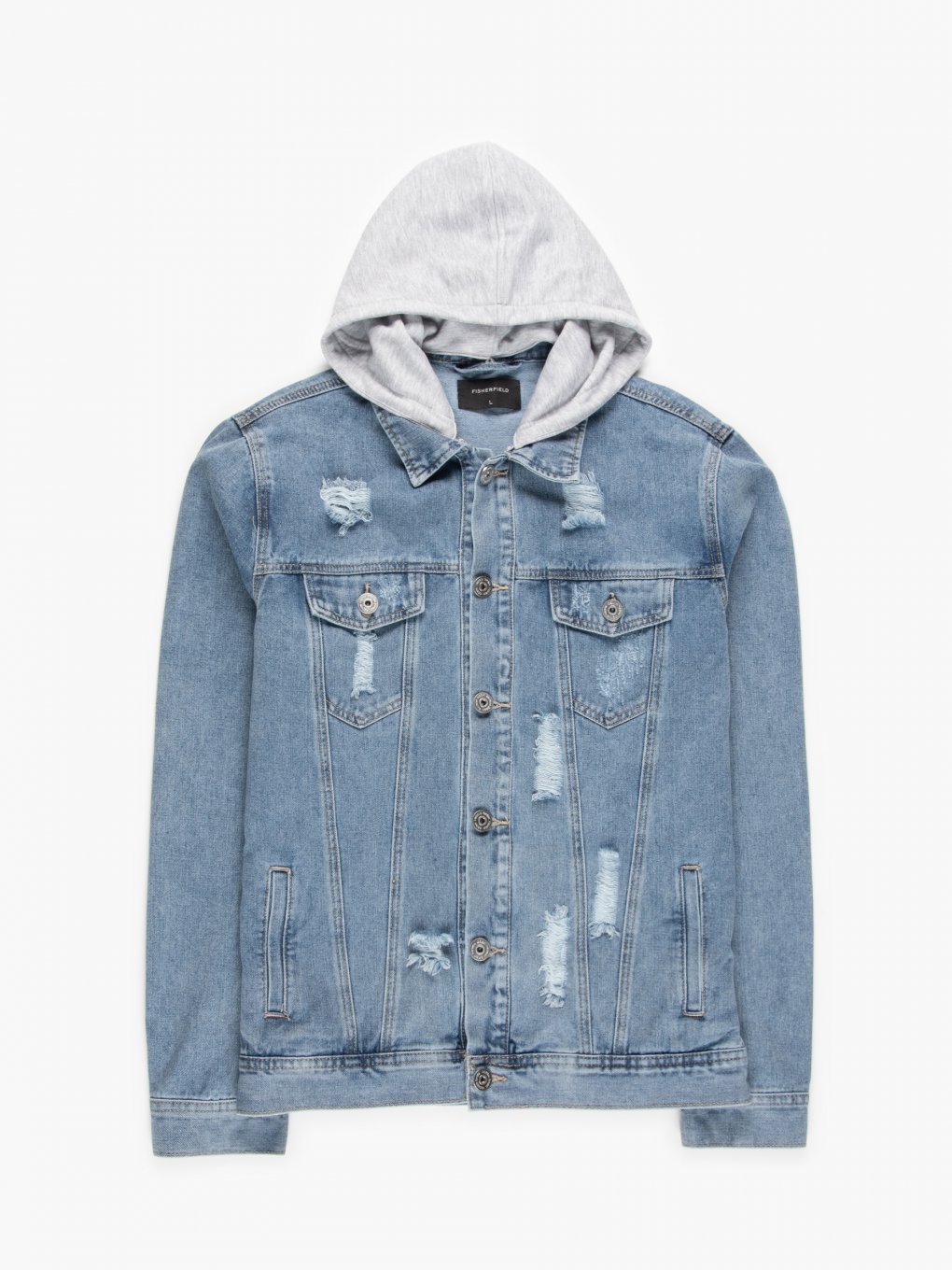 Denim jacket with removable hood