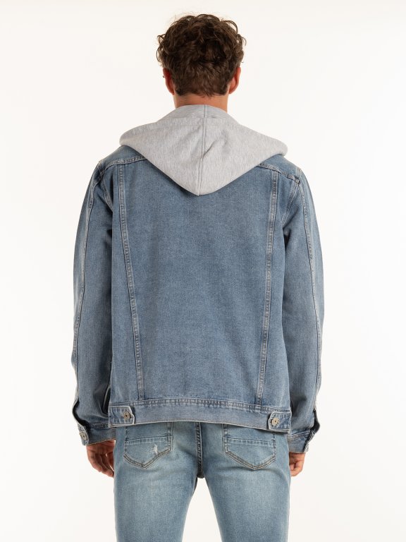 Denim jacket with removable hood