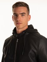 Faux leather bomber jacket with hood
