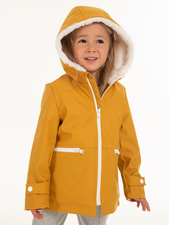 Dlouhá nepromokavá zateplená přechodná bunda s kapucí dívčí