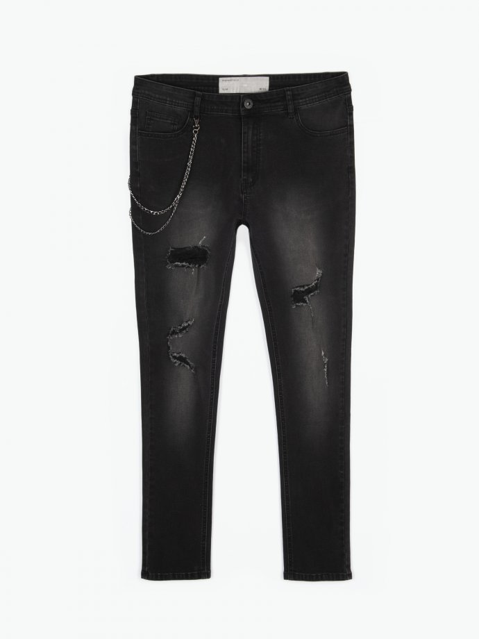 mens black jeans with chain