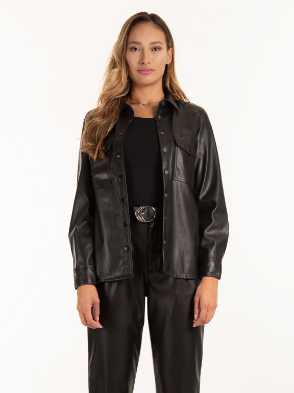 Faux leather shirt with pockets