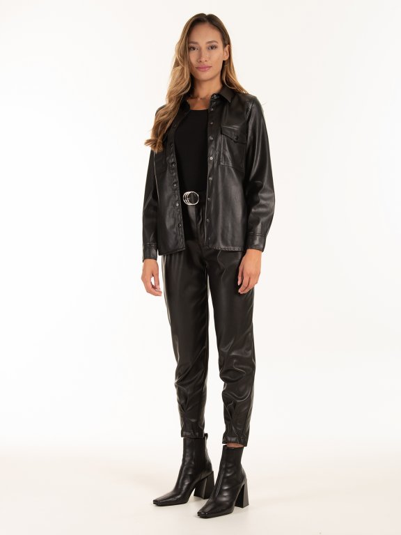 Faux leather shirt with pockets