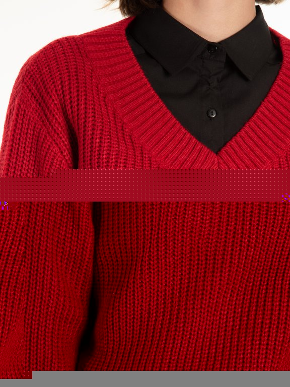 Rebrovaný sveter s véčkovým výstrihom